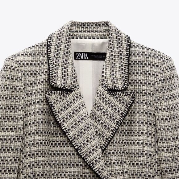 ZARA BLOGGERS FAV TEXTURED SAND AND BLUE BLAZER NWT chanelish style - Picture 7 of 13